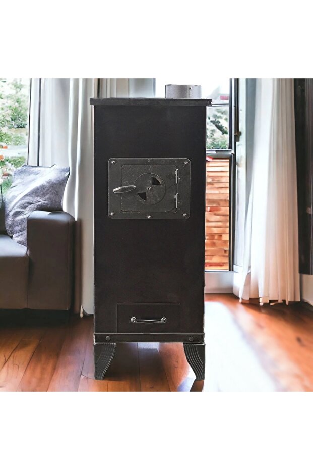 RT Soba, Lemne Carbune, Focar Samotat, Plita Gatit, Incalzit Casa Camera, Negru 7.7KW